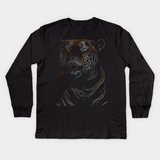 tiger, black shirt, colored tiger Kids Long Sleeve T-Shirt